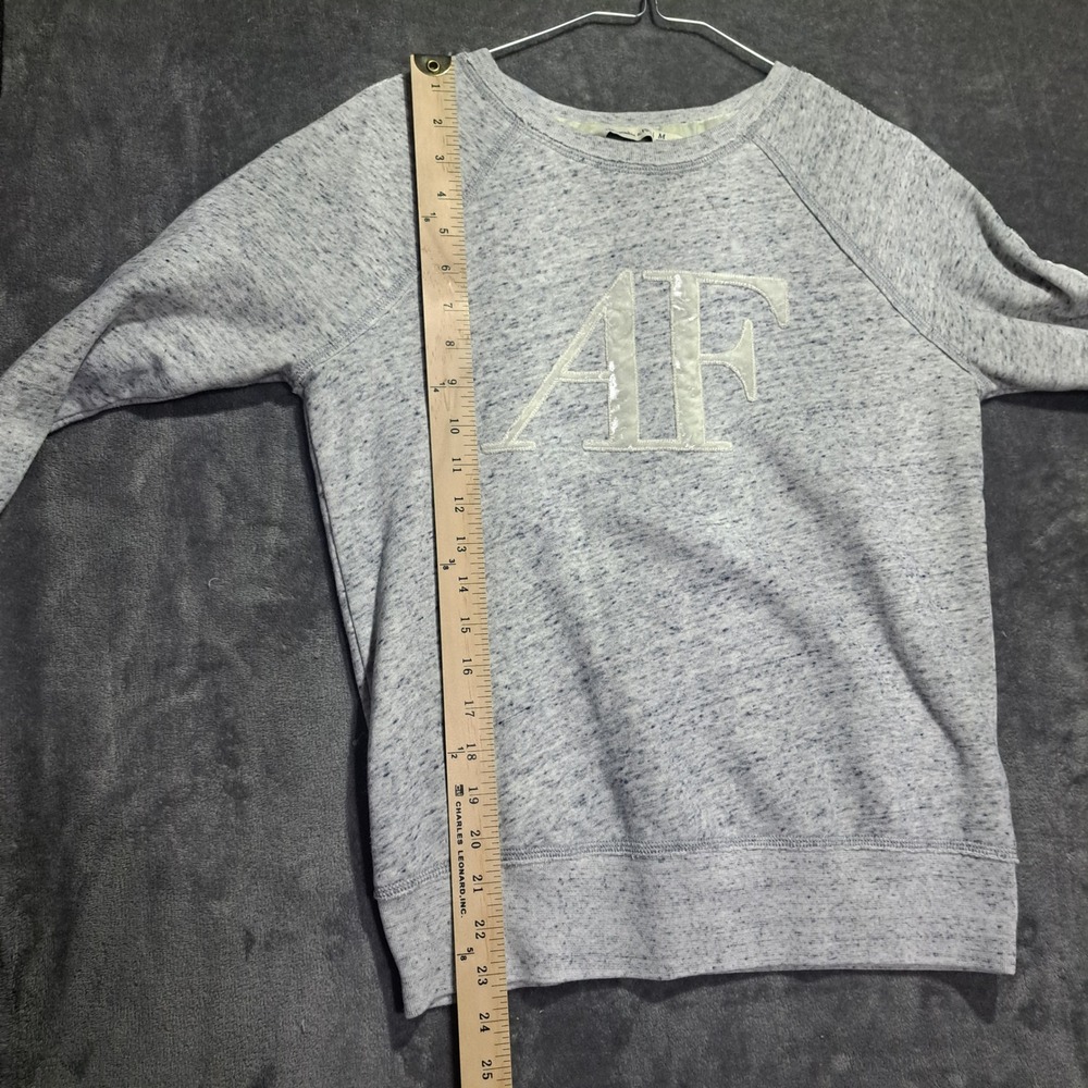 Abercrombie & Fitch Womens M Grey Marl AF Logo Stripe Sleeve Sweatshirt READ - Picture 6 of 8